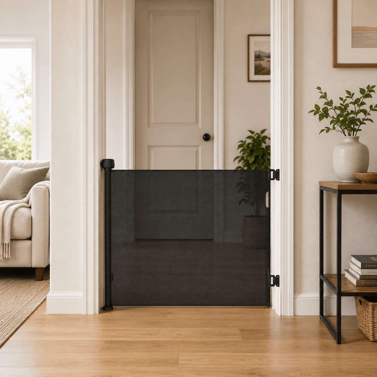 FYLO Premium Baby Fabric Safety Retractable Stair Gate - Black (Upto 120cm Width) - Baby&More