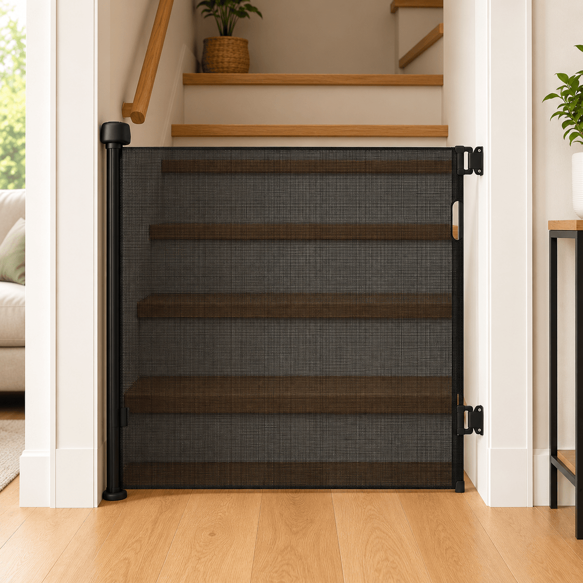 FYLO Premium Baby Fabric Safety Retractable Stair Gate - Black (Upto 120cm Width) - Baby&More