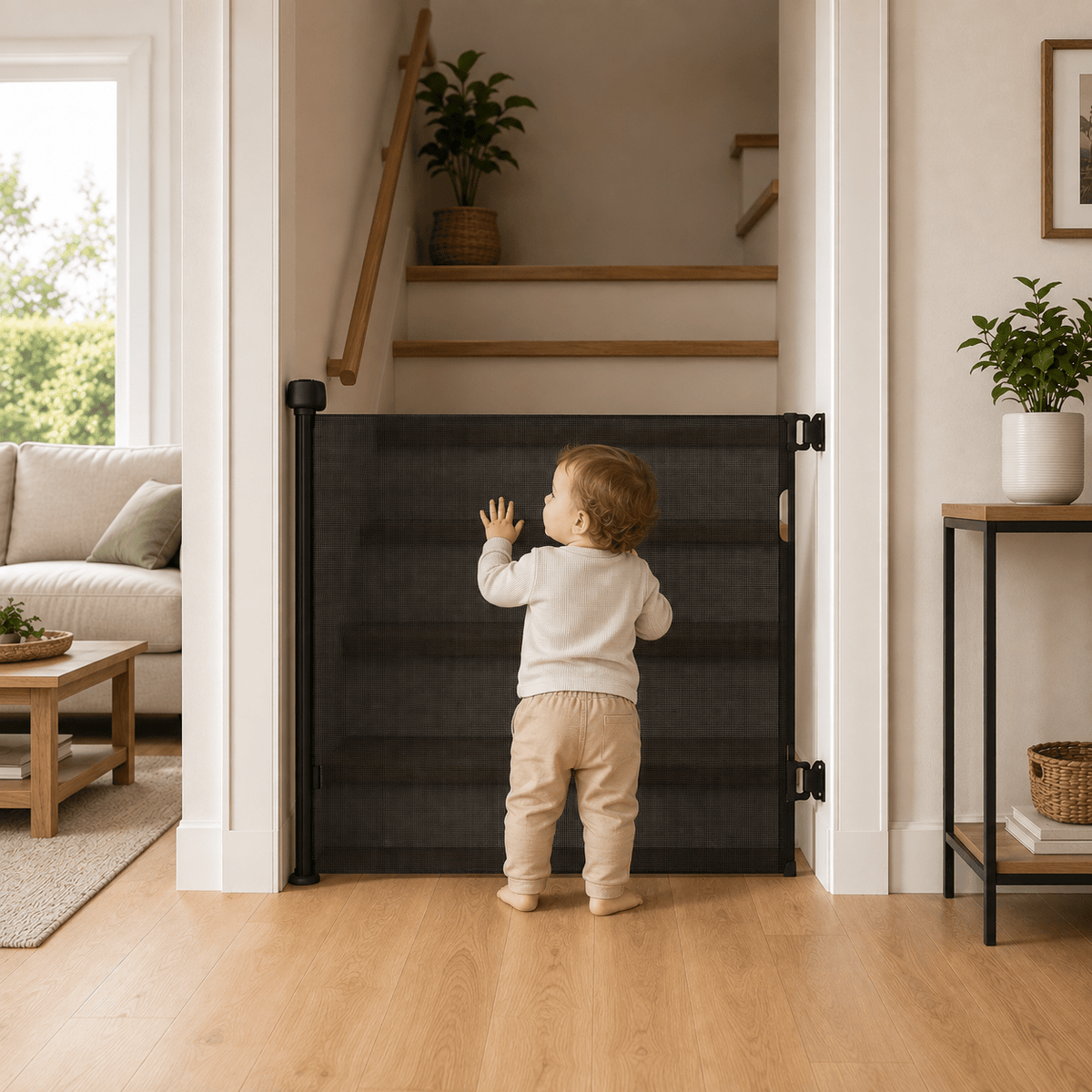 FYLO Premium Baby Fabric Safety Retractable Stair Gate - Black (Upto 120cm Width) - Baby&More
