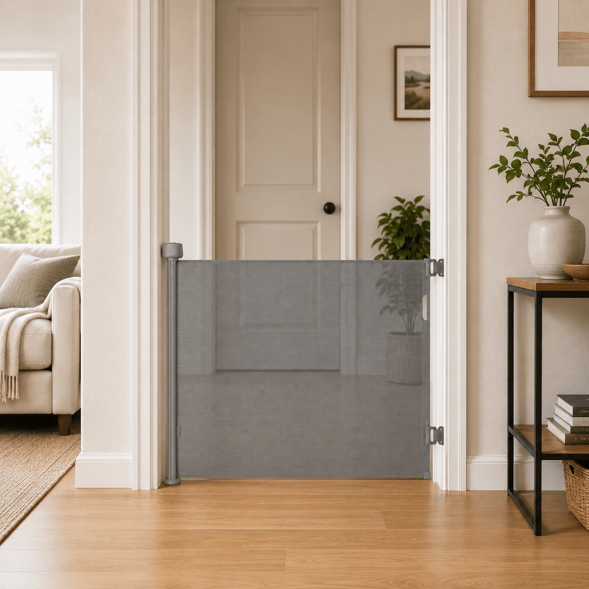 FYLO Premium Baby Fabric Safety Retractable Stair Gate - Grey (Upto 120cm Width) - Baby&More
