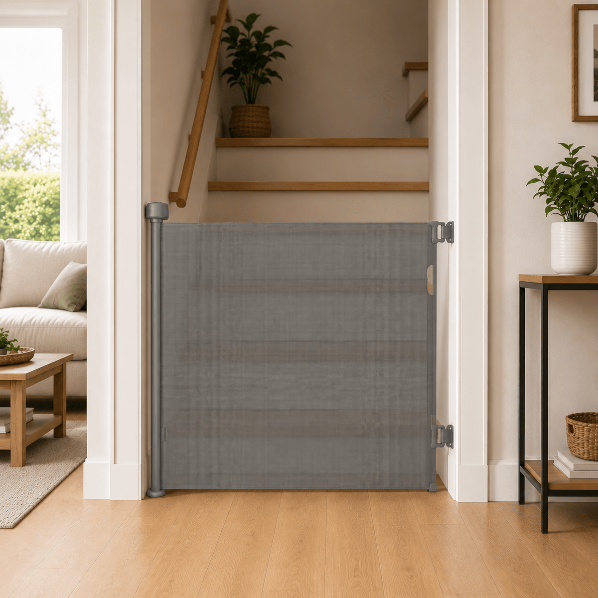 FYLO Premium Baby Fabric Safety Retractable Stair Gate - Grey (Upto 120cm Width) - Baby&More