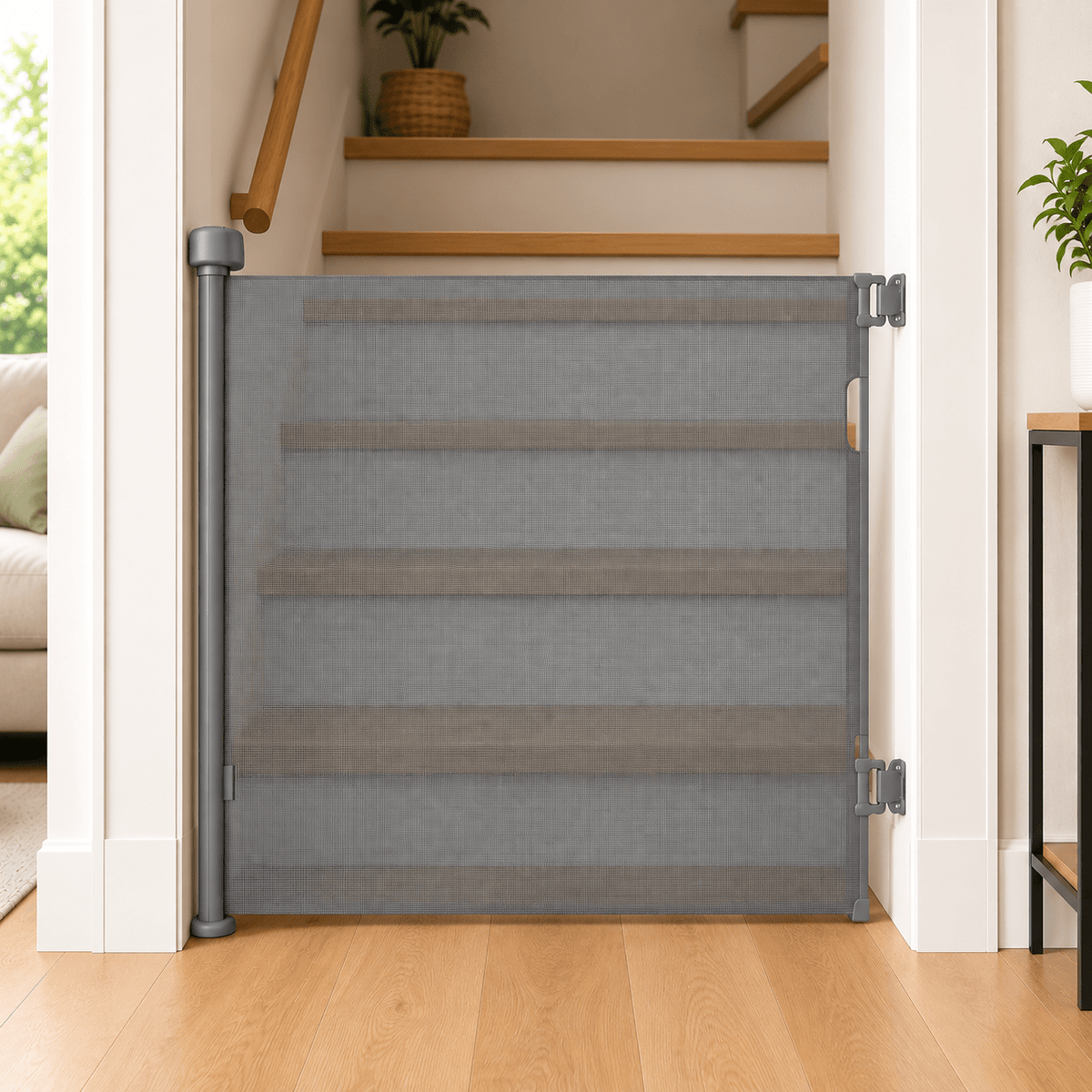 FYLO Premium Baby Fabric Safety Retractable Stair Gate - Grey (Upto 120cm Width) - Baby&More