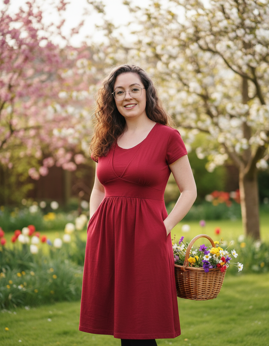 Milkymoon Cotton Breastfeeding Dress - Burgundy Red
