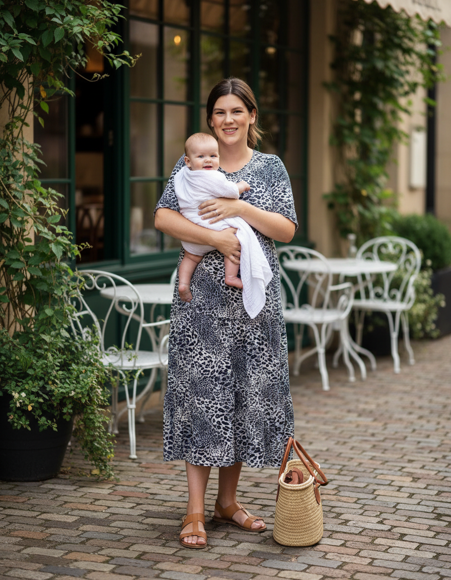 Milkymoon Midi Breastfeeding Dress - Grey Leopard