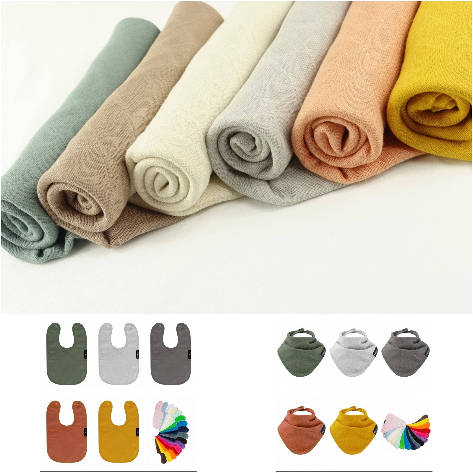 Gift Set - Earth Tones Wonder Bibs & Muslin 6 Pk - Baby&More