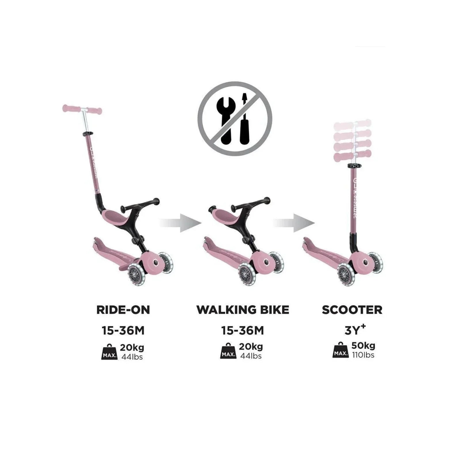 Globber Go Up Active Lights Eco Scooter - Berry - Baby&More