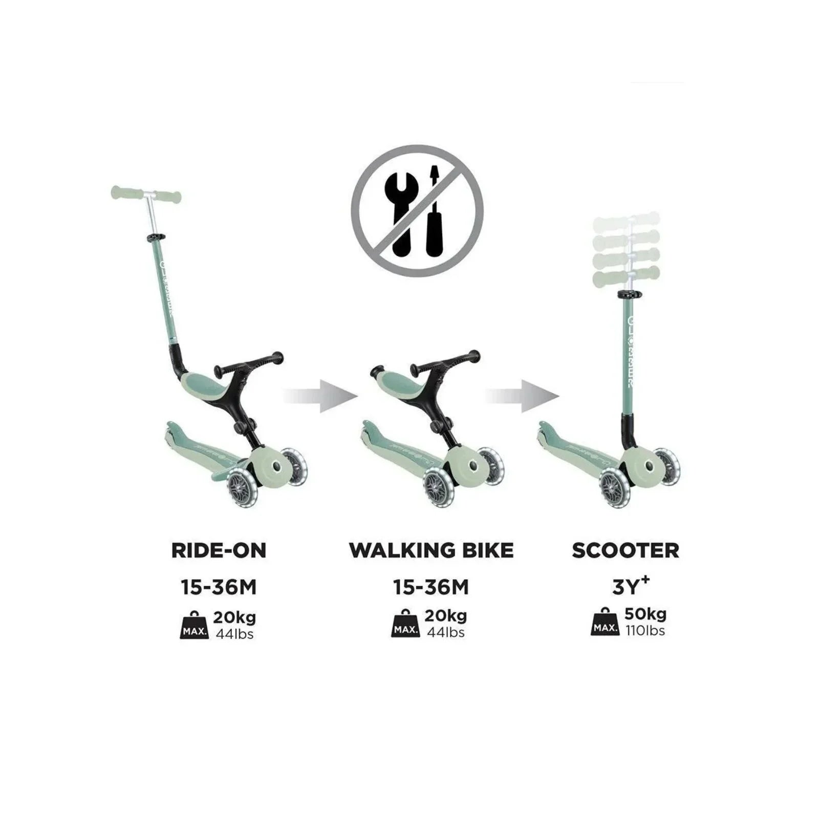 Globber Go Up Active Lights Eco Scooter - Pistachio - Baby&More