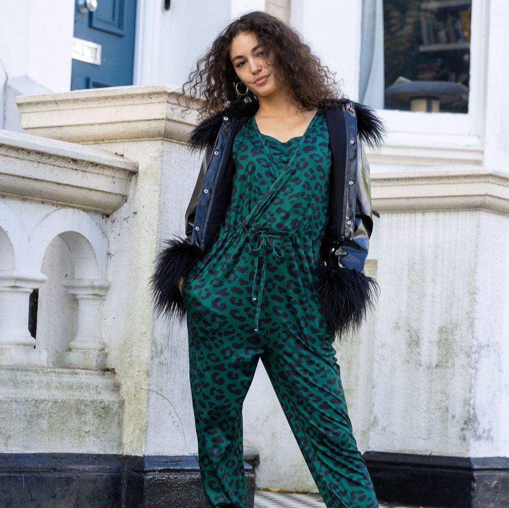 The Breastfeeding Jumpsuit - Green Leopard