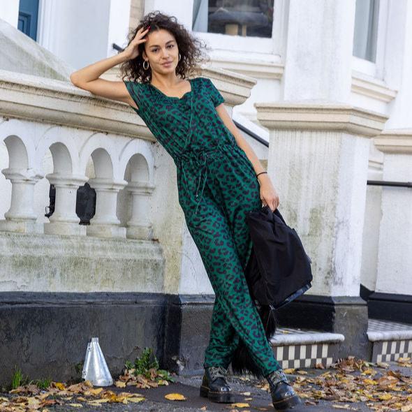 The Breastfeeding Jumpsuit - Green Leopard