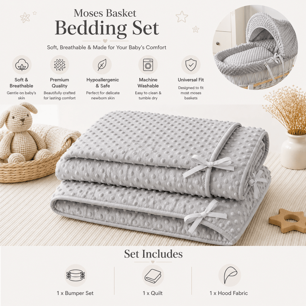 For Your Little One Moses Basket Bedding Set - Grey Dimple (Basket Not Included!)