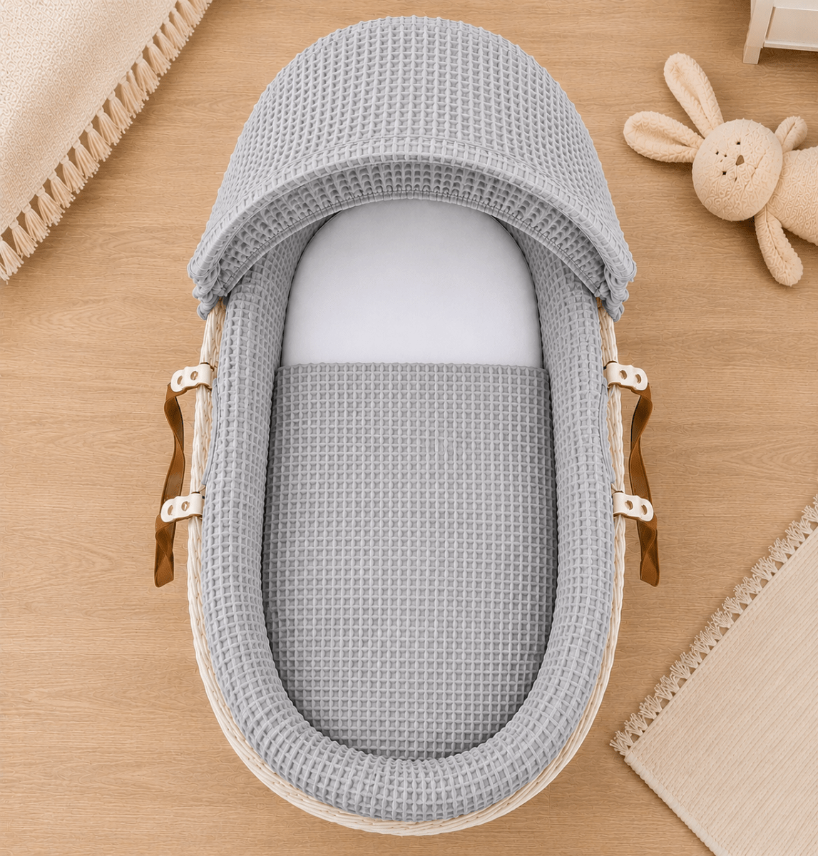 For Your Little One Moses Basket Bedding Set - Grey Waffle (Basket Not Included!)
