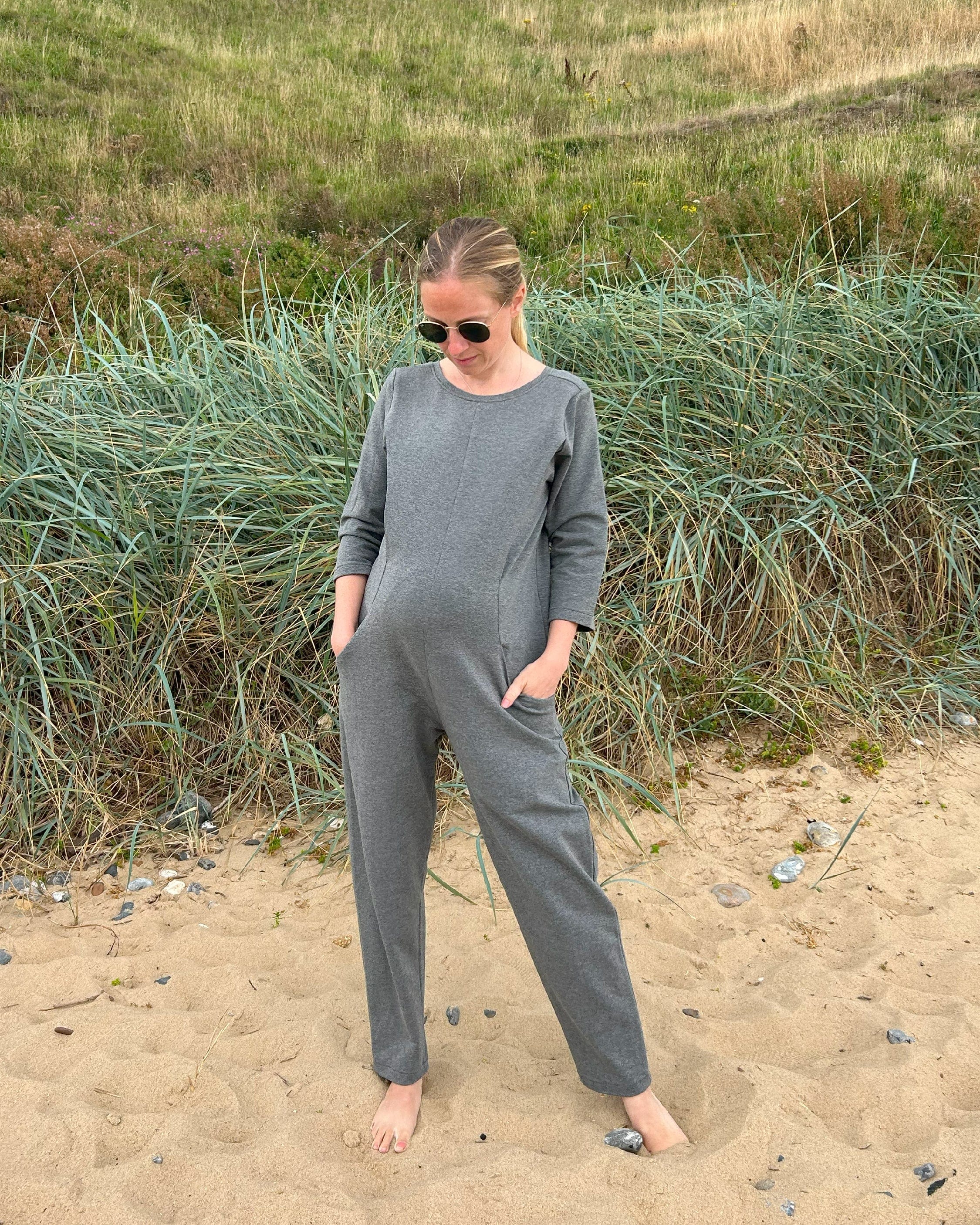 Journy Etta Jumpsuit - Maternity + Breastfeeding Friendly - Grey French Terry