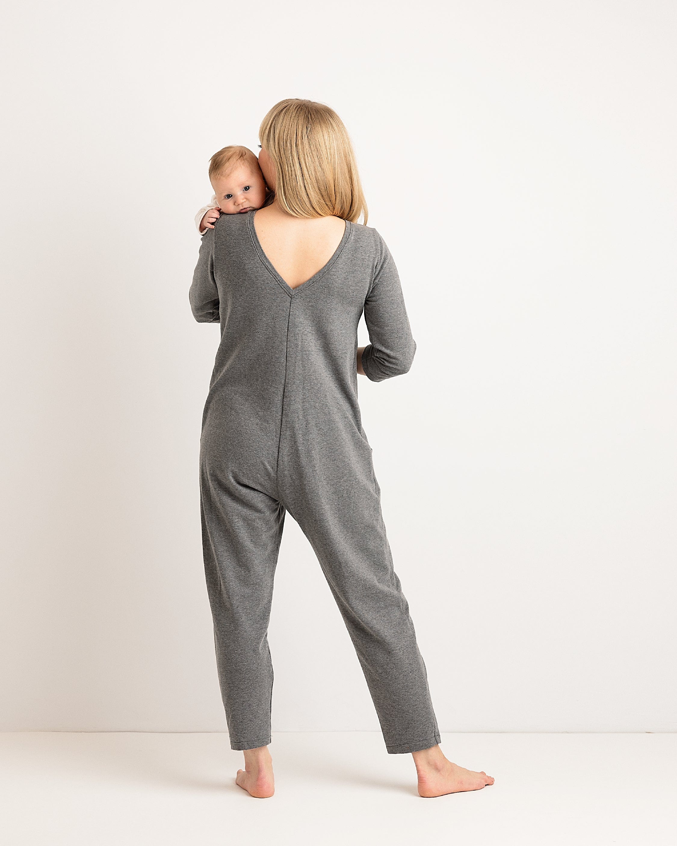 Journy Etta Jumpsuit - Maternity + Breastfeeding Friendly - Grey French Terry
