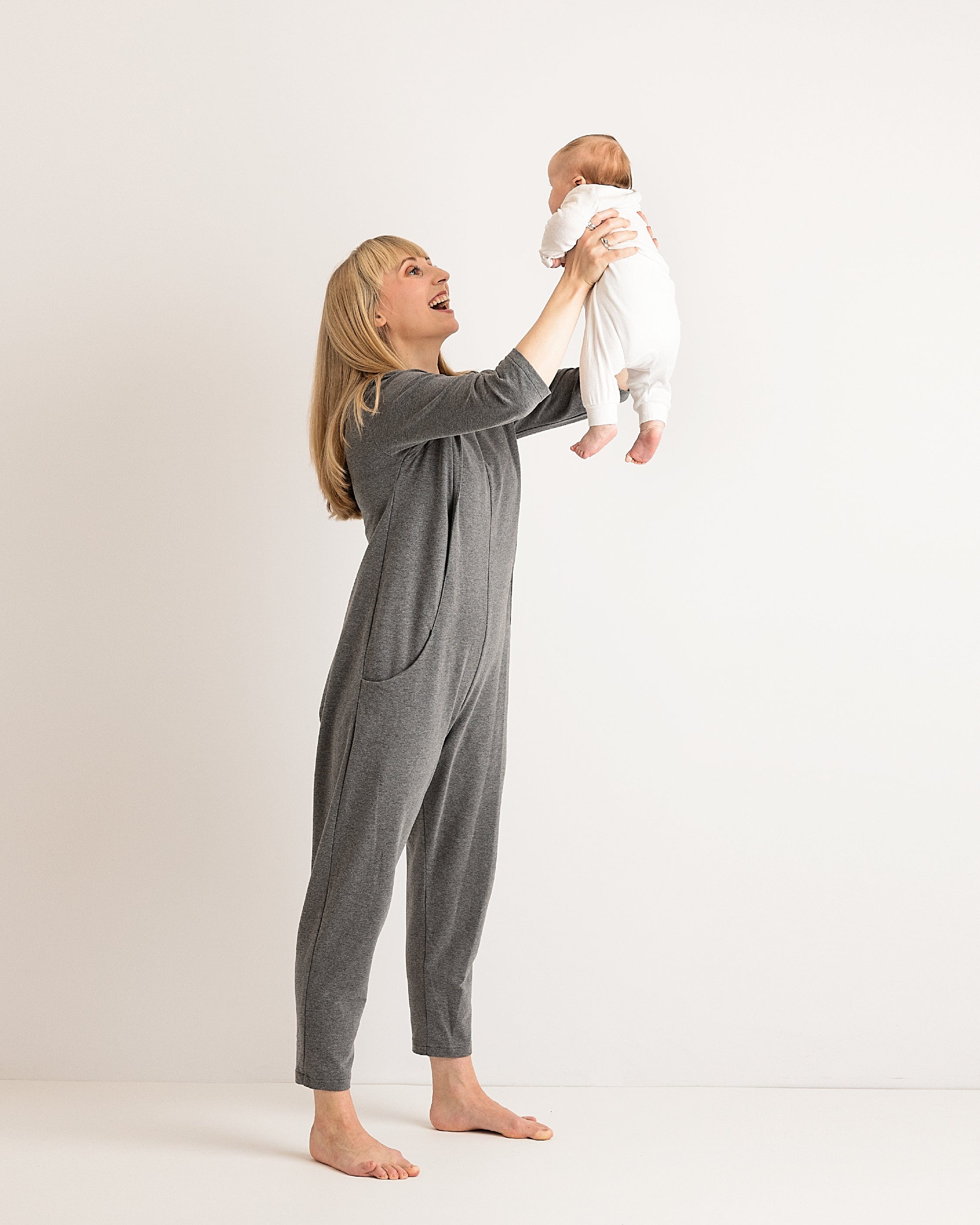Journy Etta Jumpsuit - Maternity + Breastfeeding Friendly - Grey French Terry