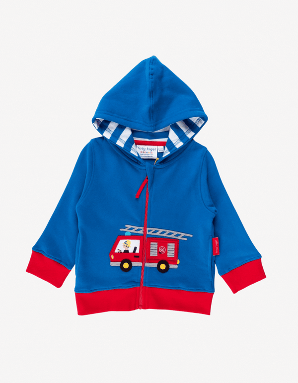 Toby Tiger Organic Applique Hoodie - Fire Engine with Flap