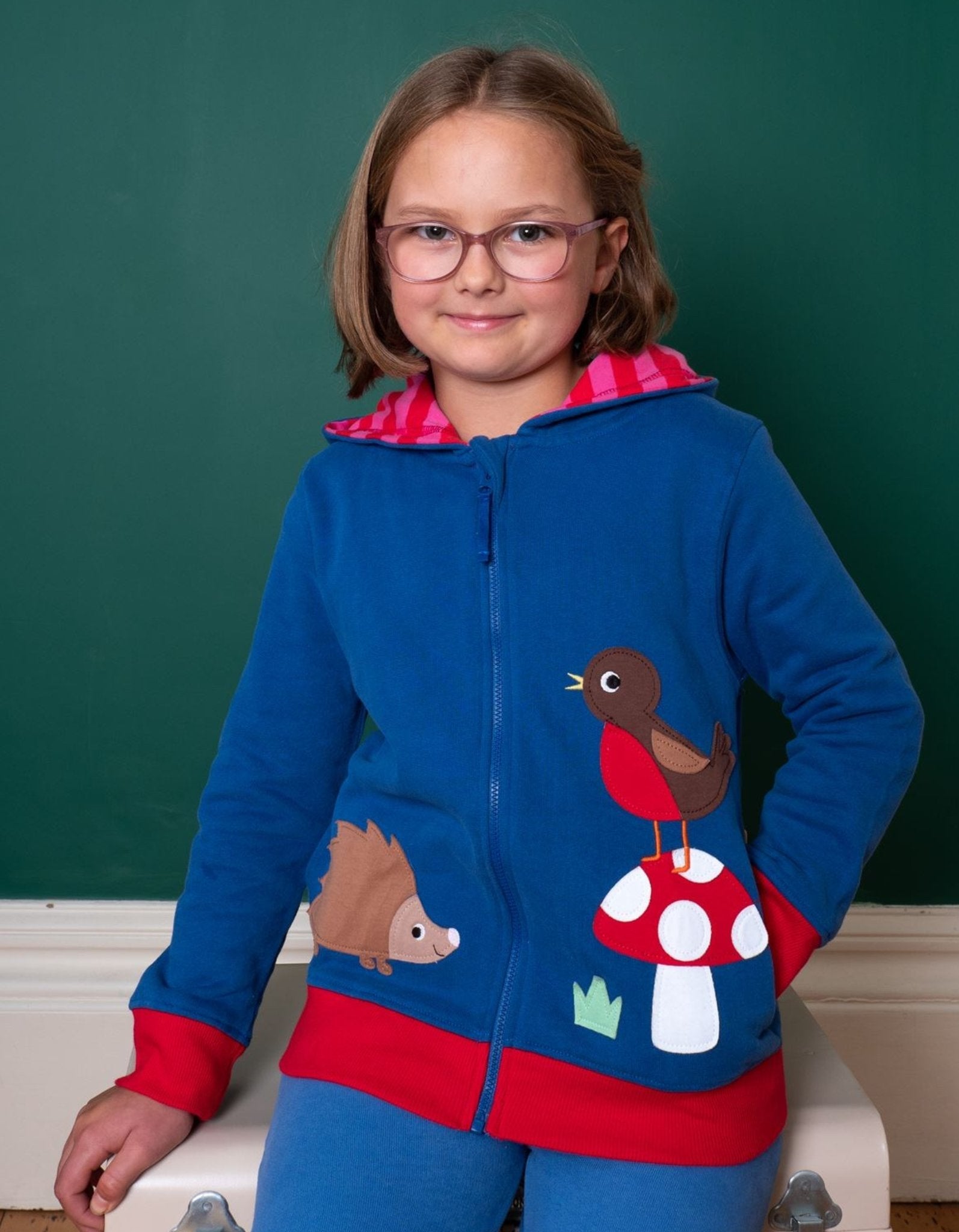 Toby Tiger Organic Applique Hoodie - Floral Mushroom