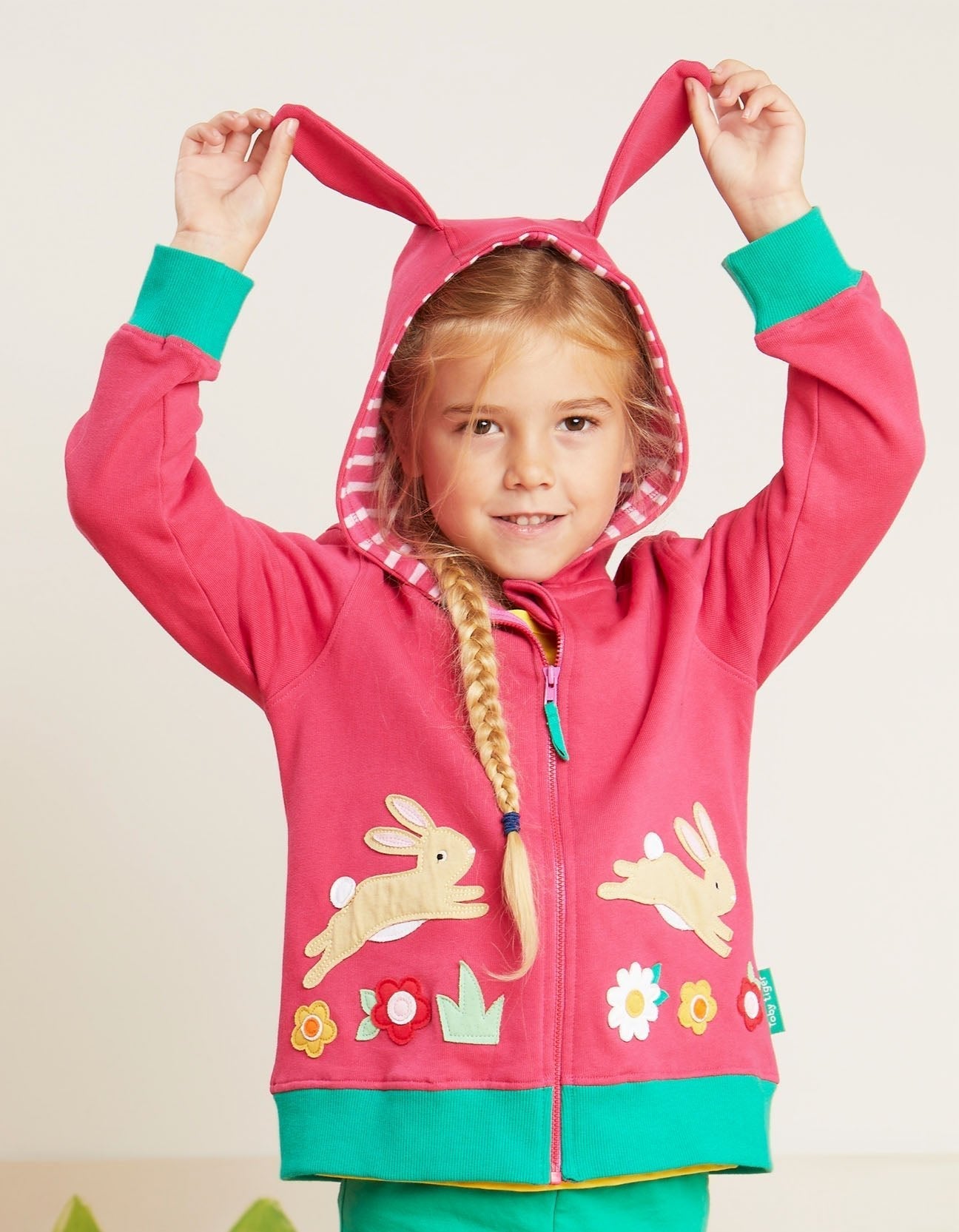 Toby Tiger Organic Applique Hoodie - Leaping Bunny
