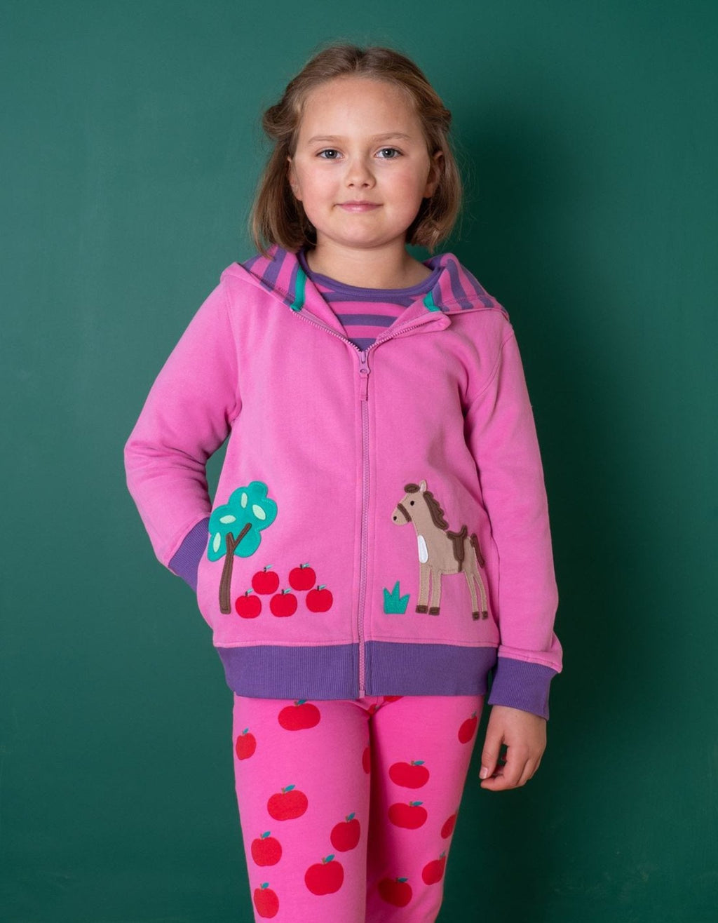 Toby Tiger Organic Applique Hoodie - Horse & Apple