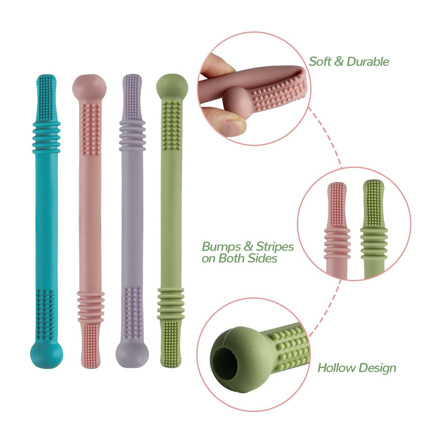 Hollow Teether Tube Chew Straw Sensory Toy - Baby&More