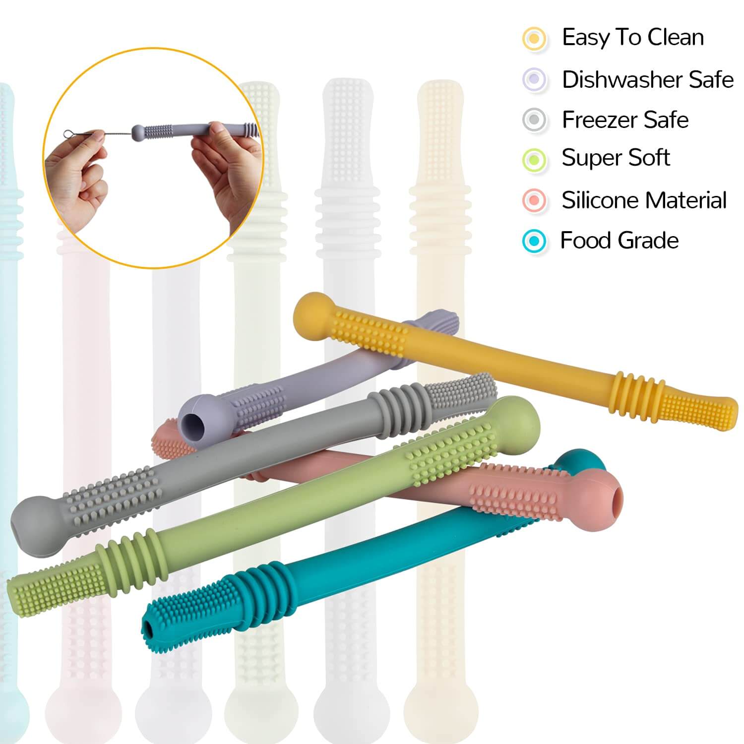 Hollow Teether Tube Chew Straw Sensory Toy - Baby&More