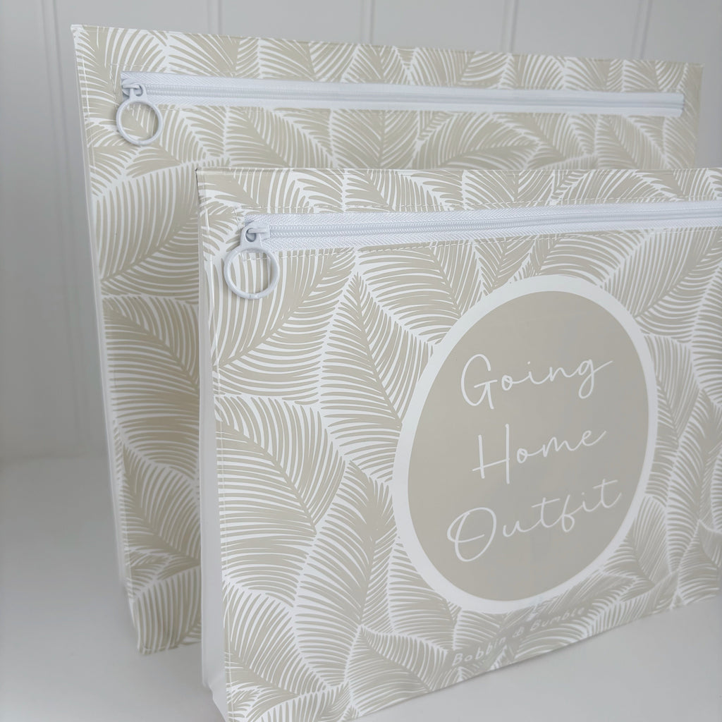 Bobbin and Bumble Hospital Bag Organiser Pouches - Unisex Beige Leaf Print
