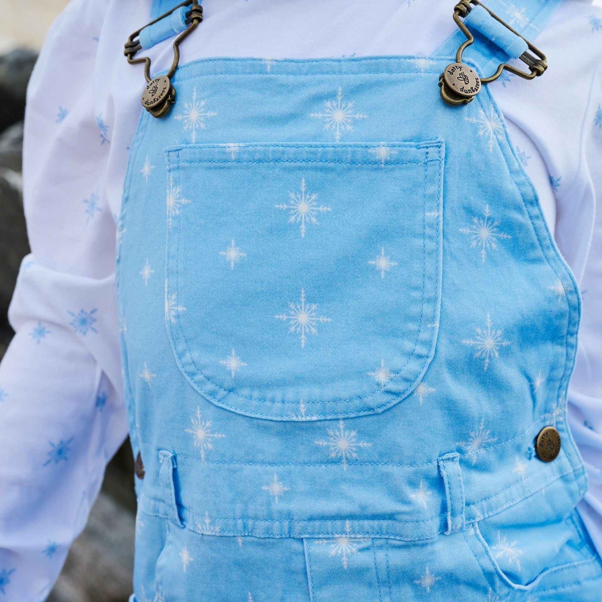 Dotty Dungarees - Ice Blue Snowflake
