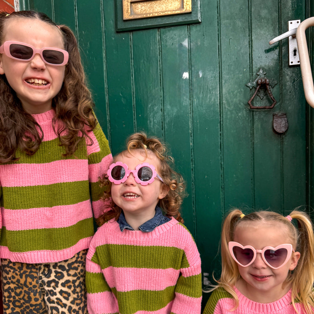 Cara & The Sky Rhiannon Kids Chunky Stripe Recycled Cotton Blend Jumper - Pink
