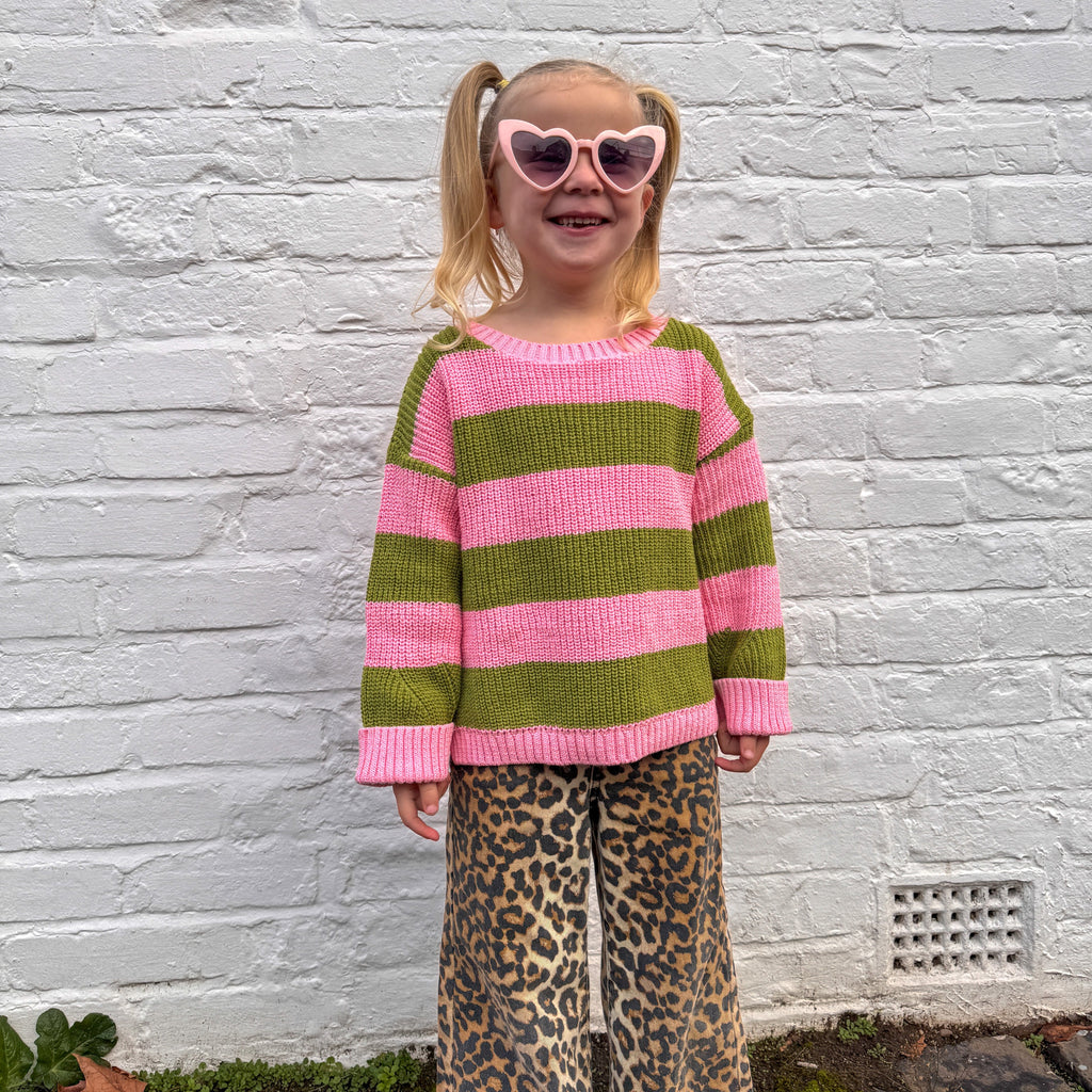 Cara & The Sky Rhiannon Kids Chunky Stripe Recycled Cotton Blend Jumper - Pink