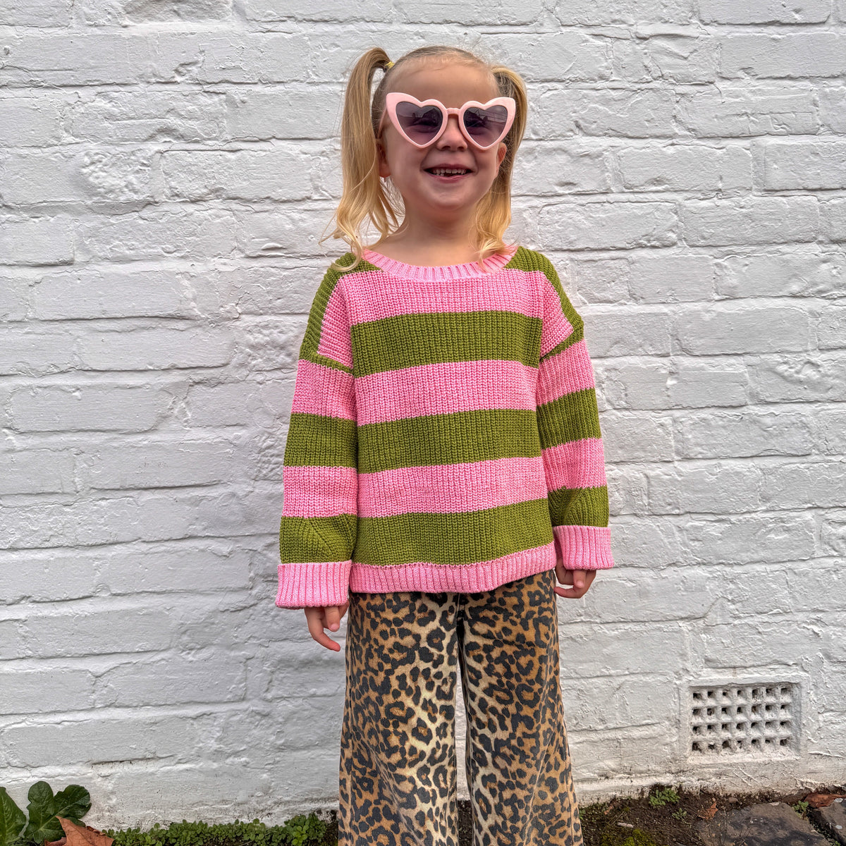 Cara & The Sky Rhiannon Kids Chunky Stripe Recycled Cotton Blend Jumper - Pink