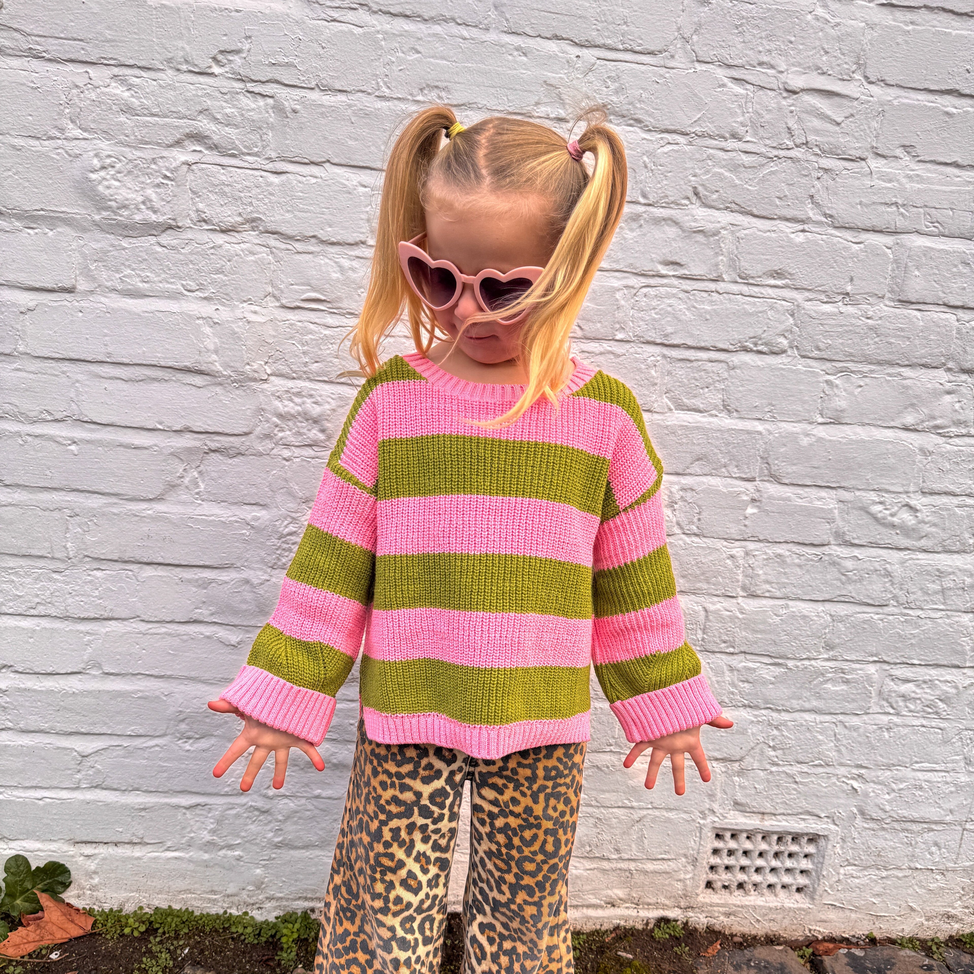 Cara & The Sky Rhiannon Kids Chunky Stripe Recycled Cotton Blend Jumper - Pink