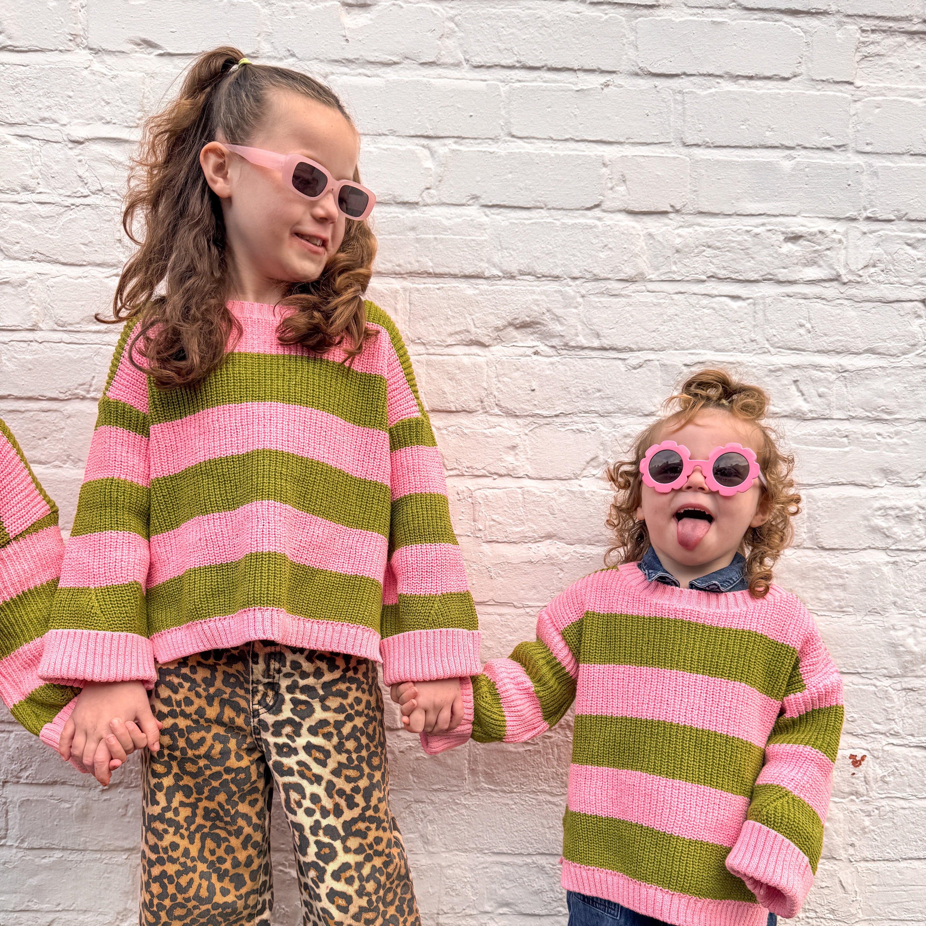 Cara & The Sky Rhiannon Kids Chunky Stripe Recycled Cotton Blend Jumper - Pink