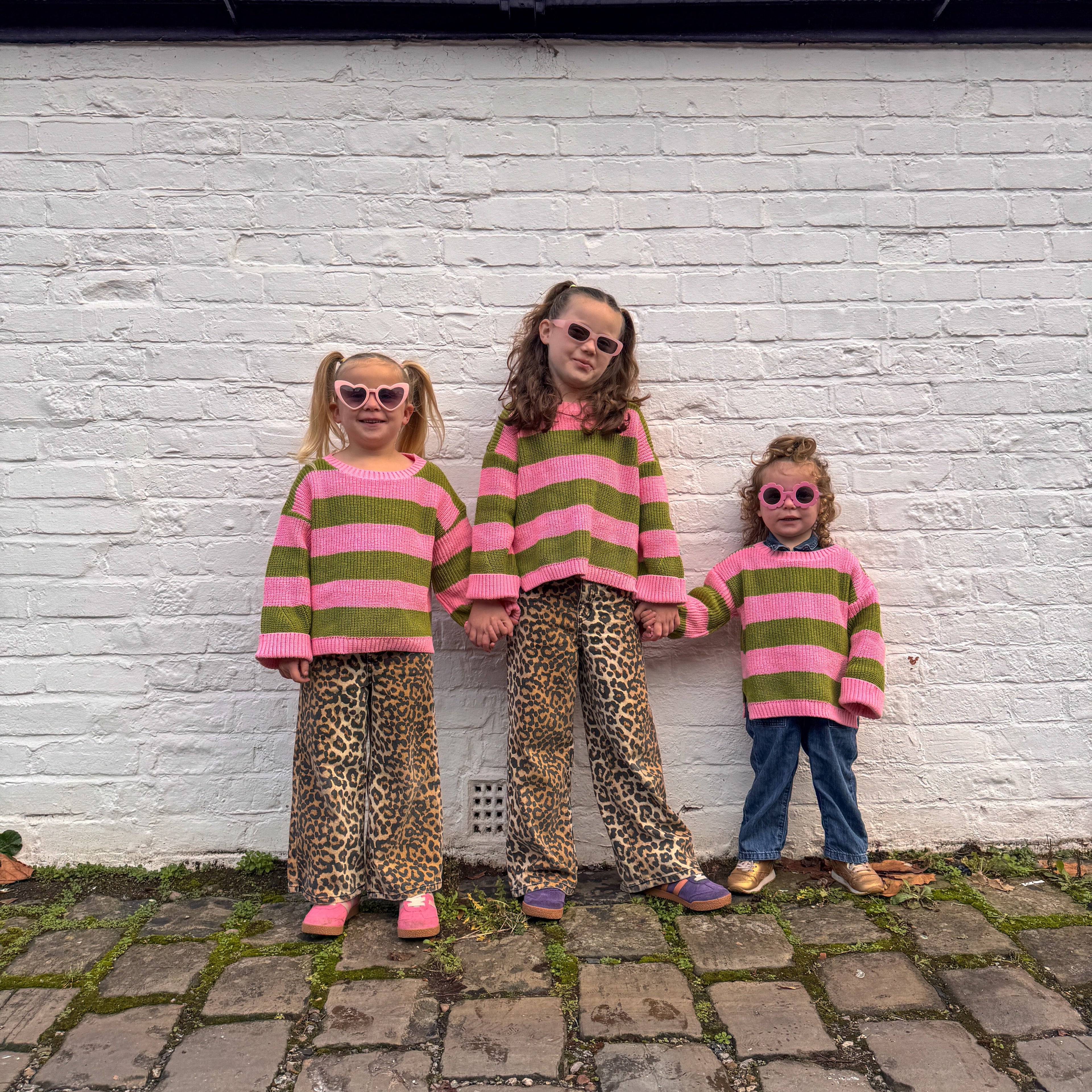 Cara & The Sky Rhiannon Kids Chunky Stripe Recycled Cotton Blend Jumper - Pink