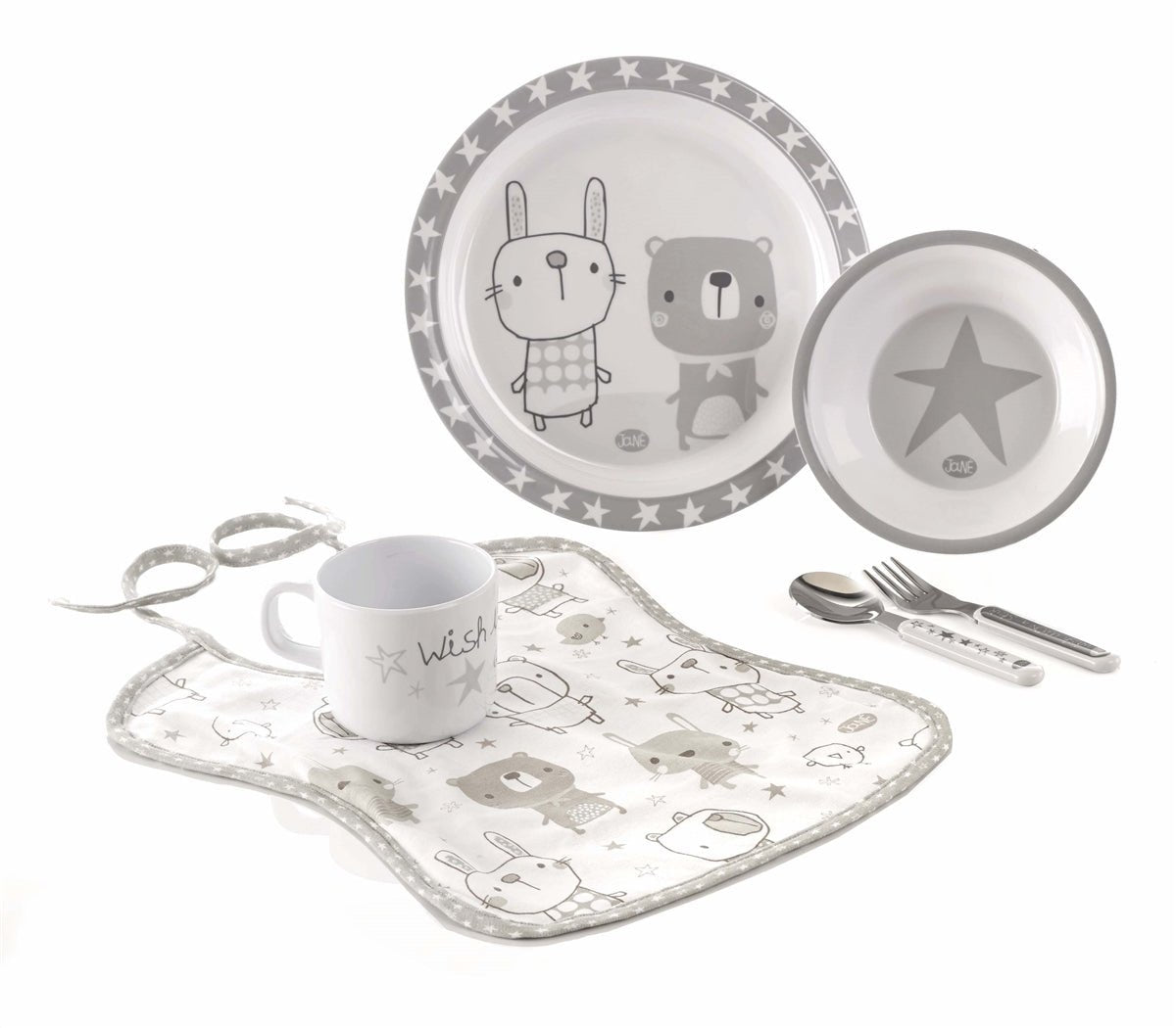 Jane 6 - Piece Melamine Baby Crockery Set - Grey Star - Baby&More