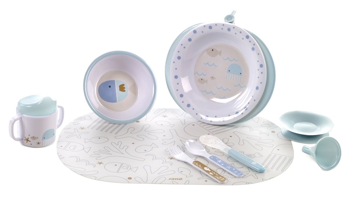 Jane 9 - piece Baby Crockery Set with Thermal Dish, Lazuli Blue - Baby&More