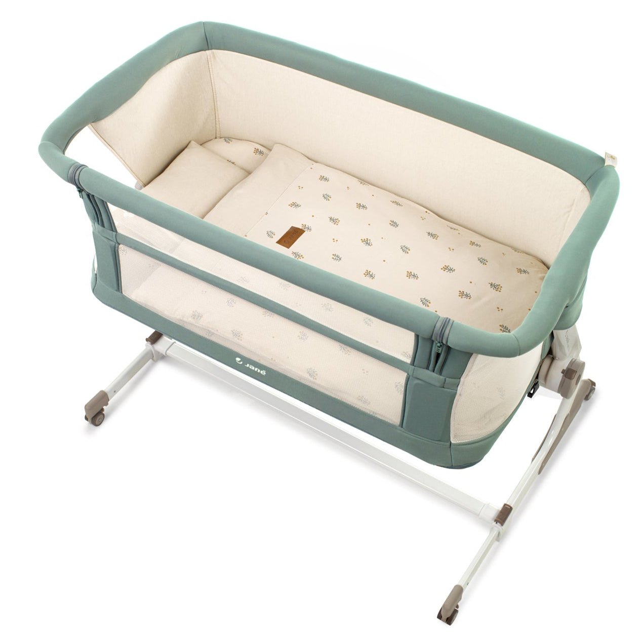 Jane Baby Side Crib + 4 Piece Bedding Set & Safety Mattress - Botanic Green - Baby&More