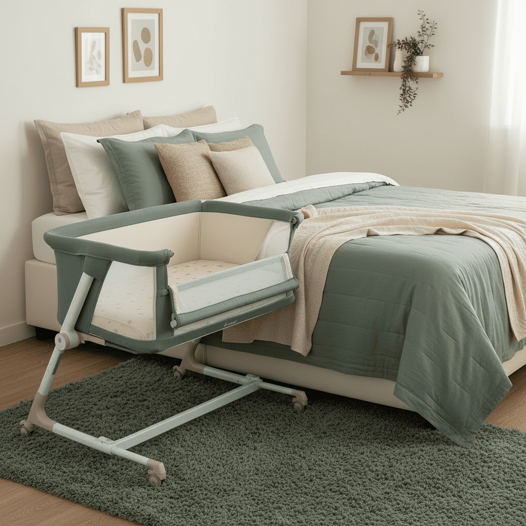 Jane Baby Side Crib + 4 Piece Bedding Set & Safety Mattress - Botanic Green - Baby&More