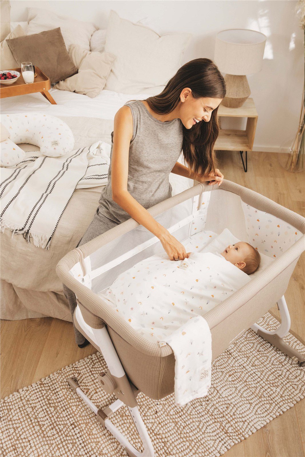 Jane Baby Side Crib + 4 Piece Bedding Set & Safety Mattress - Botanic Green - Baby&More