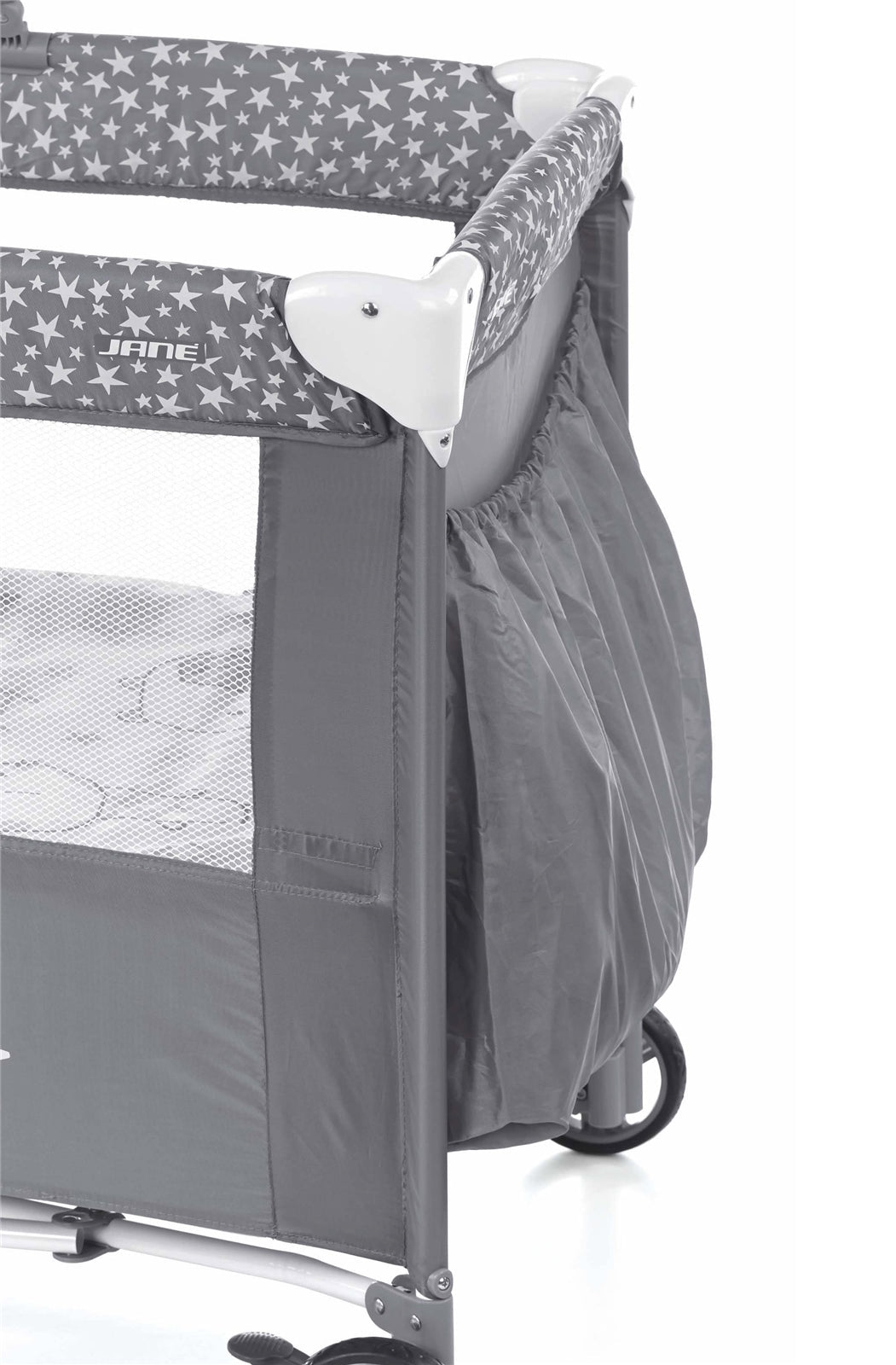 Jane Duo Level Toys Travel Cot – Two - Tier Design with Activity Arch - Grey Stars - Baby&More