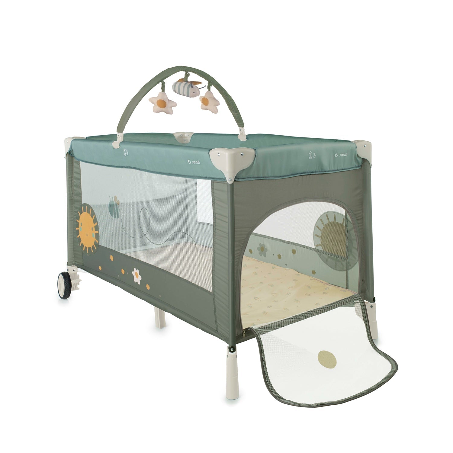 Jané One Level Toys Travel Cot with Activity Arch & Zip Window - Botanic - Baby&More