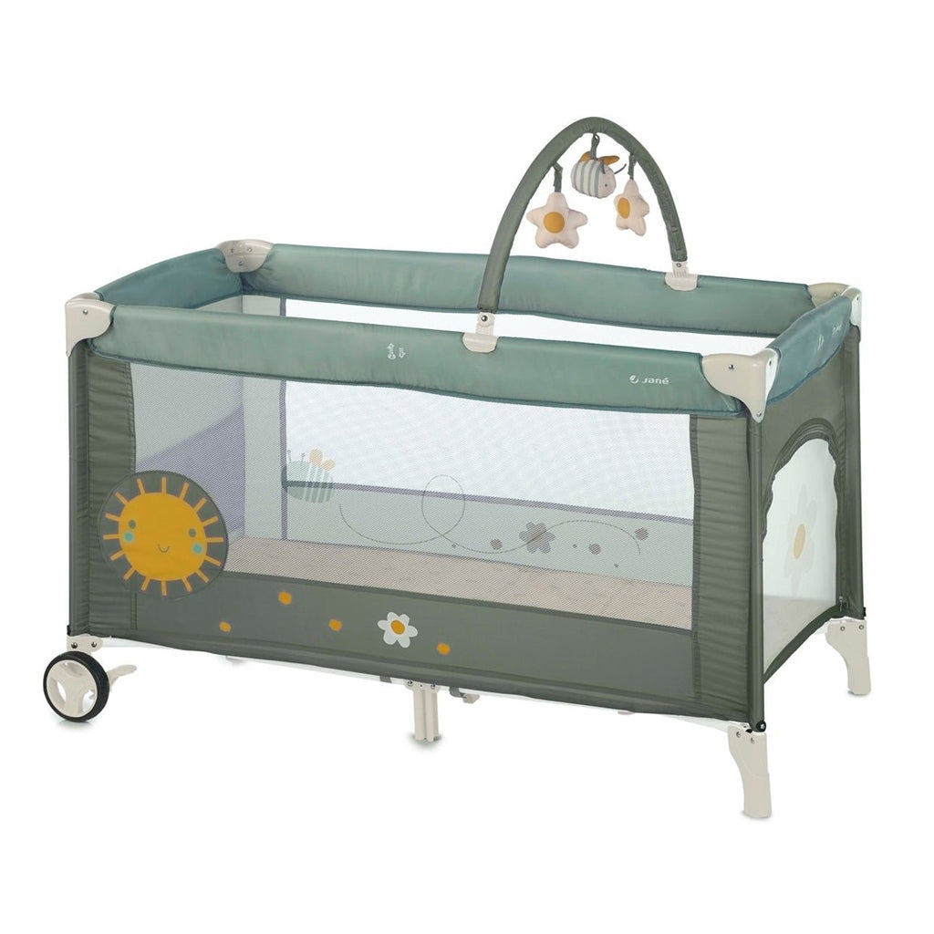 Jané One Level Toys Travel Cot with Activity Arch & Zip Window - Botanic - Baby&More