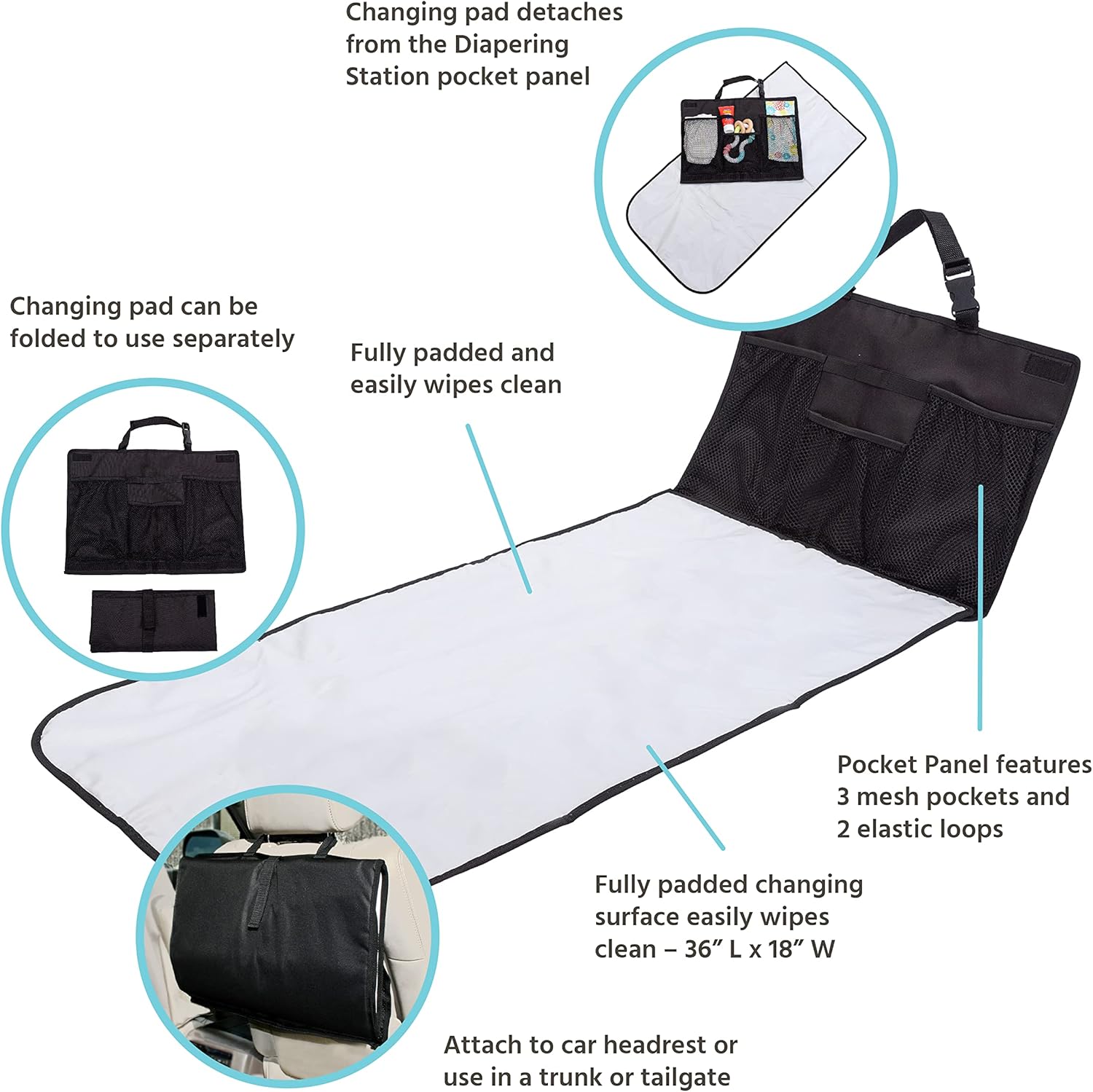 JL Childress On - The - Go Nappy Changing Mat with Storage Pockets - Black - Baby&More