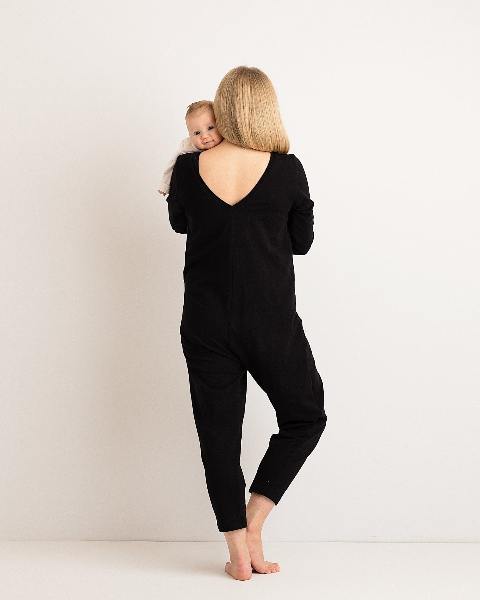 Journy Etta Jumpsuit - Maternity + Breastfeeding Friendly - Black French Terry - Baby&More