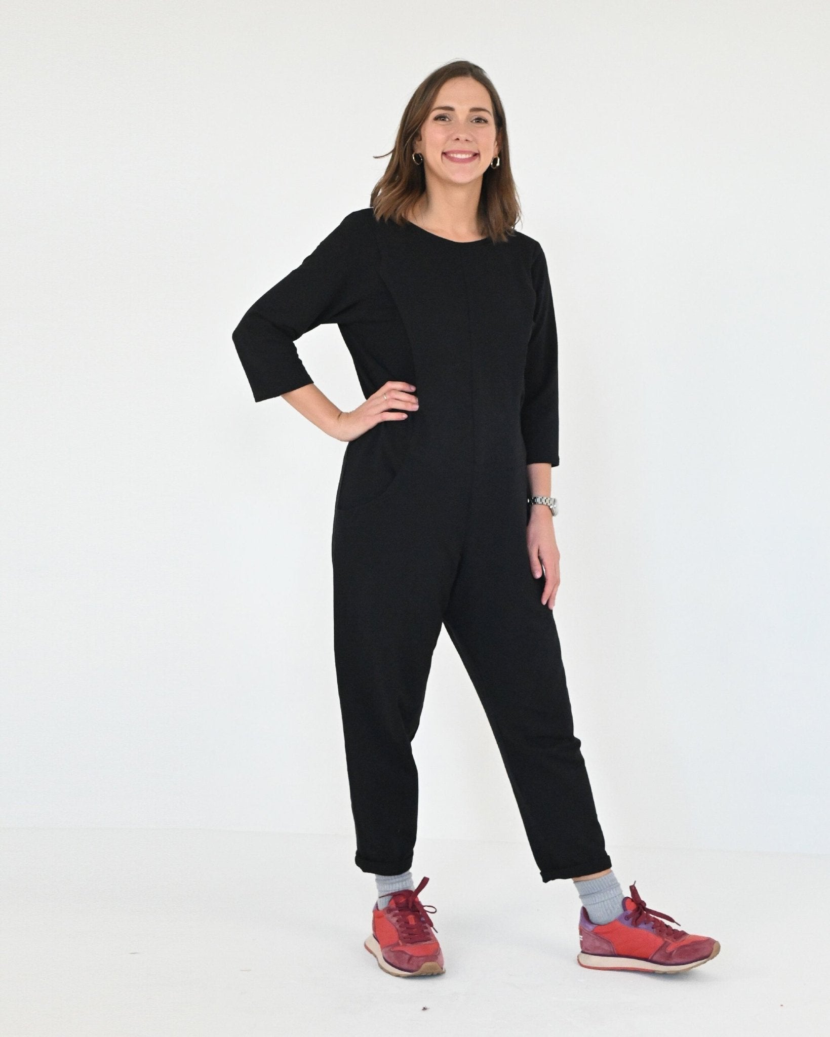 Journy Etta Jumpsuit - Maternity + Breastfeeding Friendly - Black French Terry - Baby&More