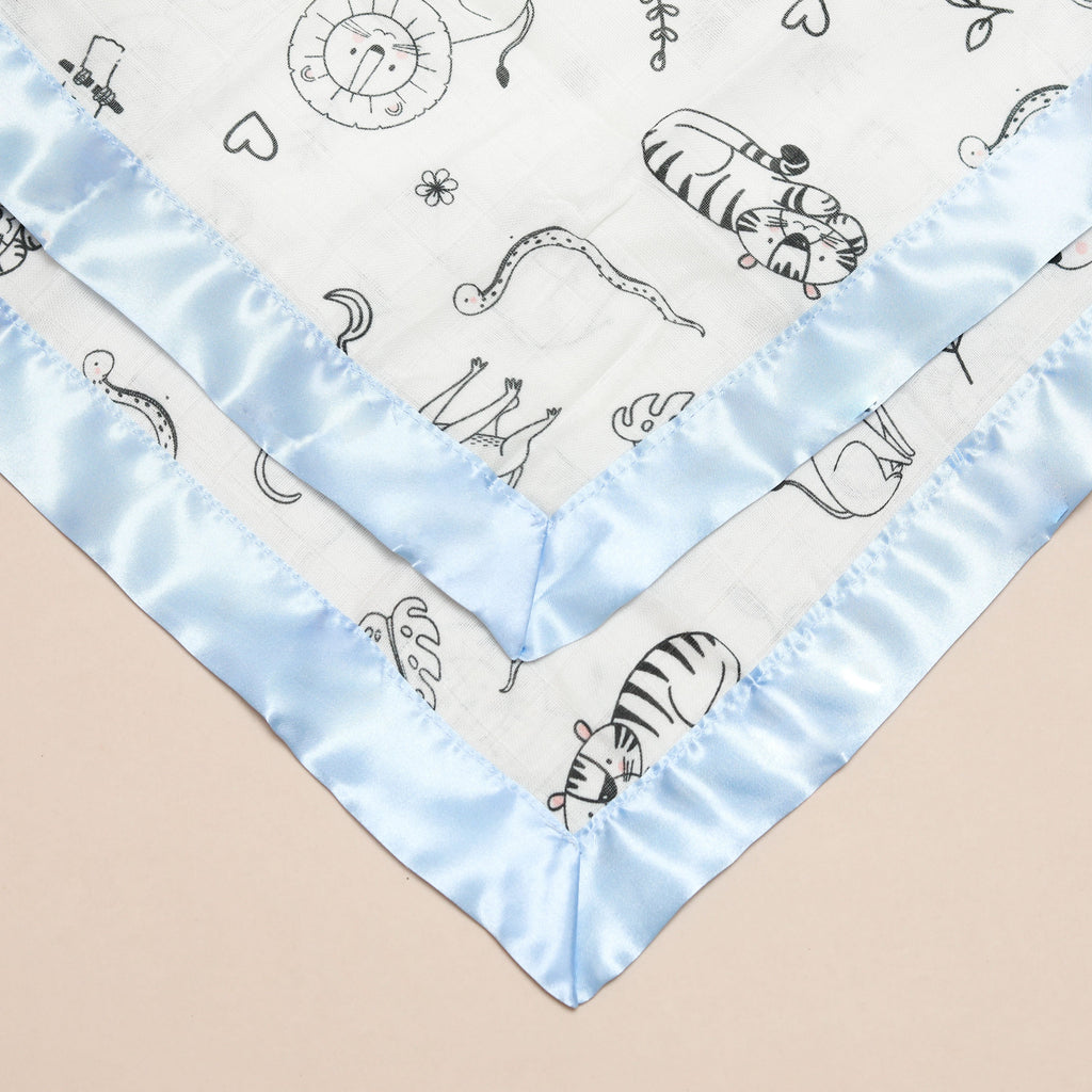 Bullabaloo Jungle Animal Comforter Blanket - Baby Blue Satin - 2 Pack