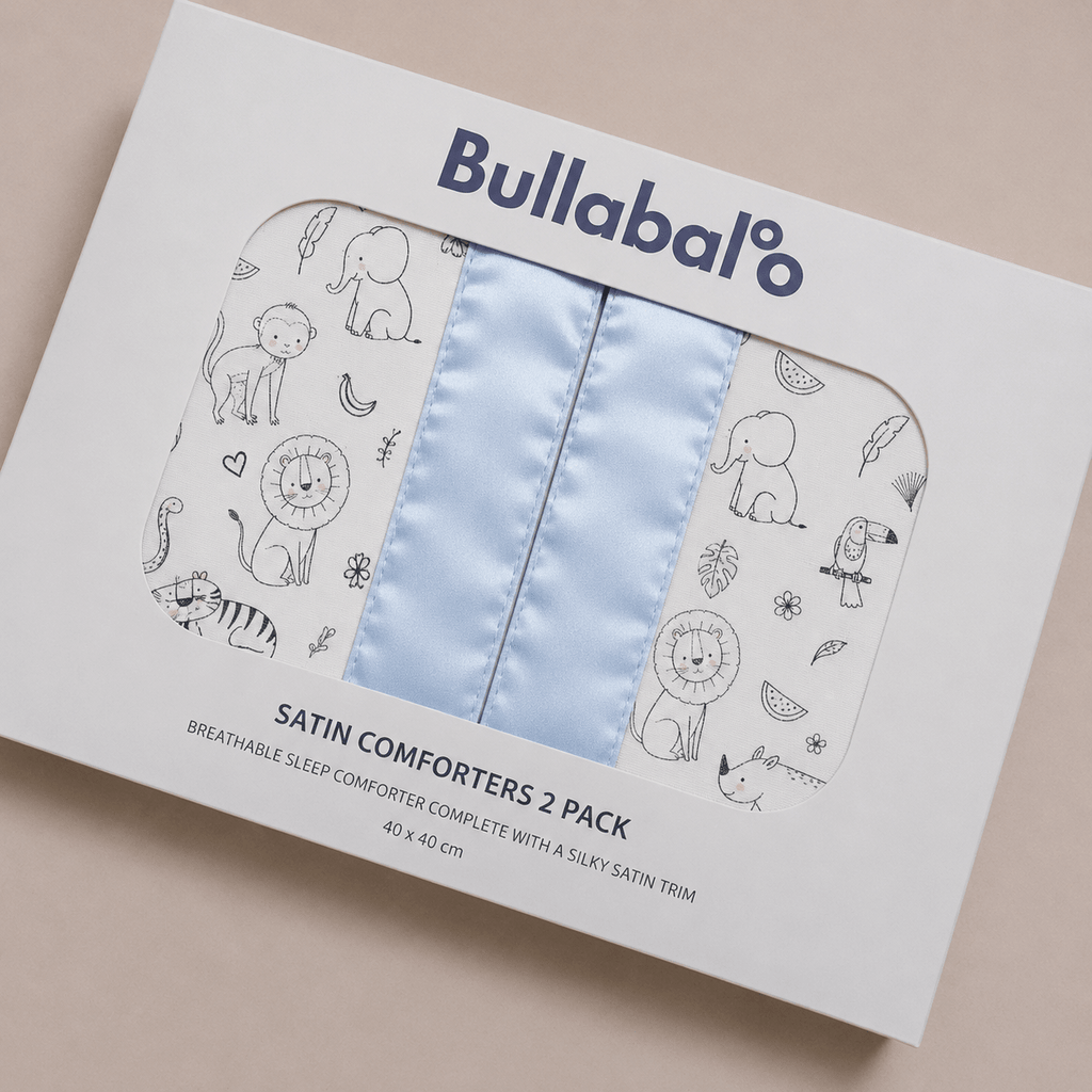 Bullabaloo Jungle Animal Comforter Blanket - Baby Blue Satin - 2 Pack