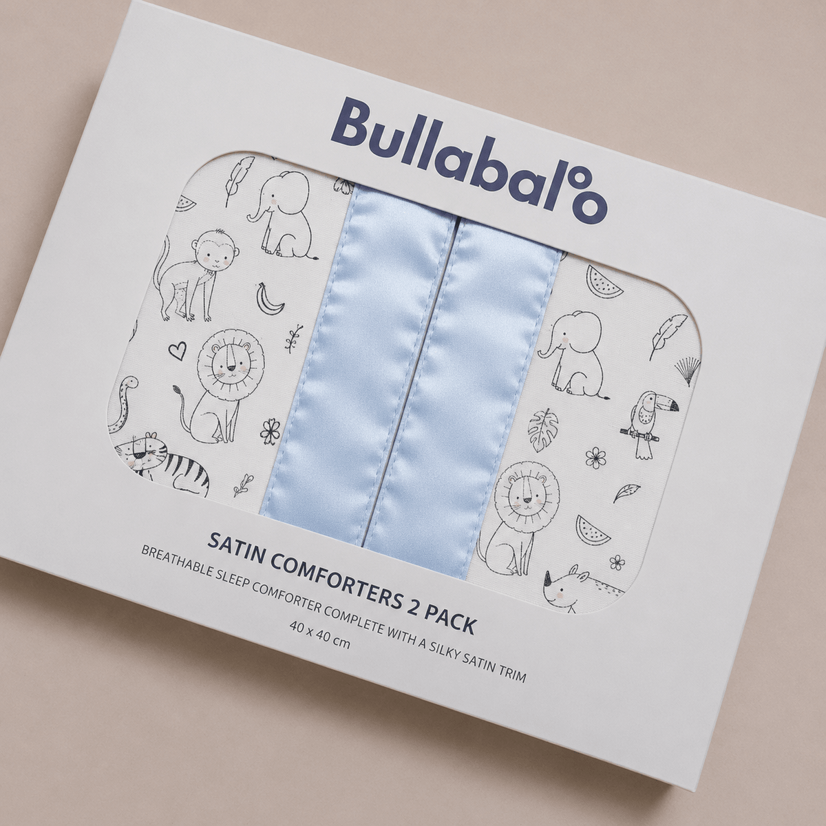 Bullabaloo Jungle Animal Comforter Blanket - Baby Blue Satin - 2 Pack