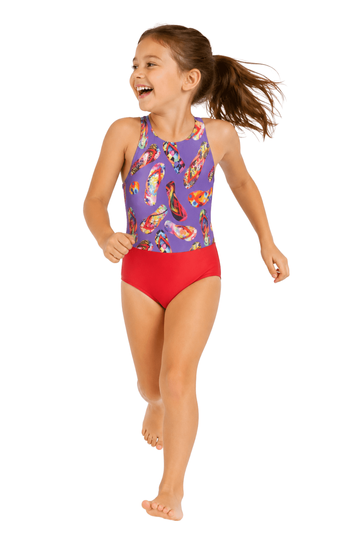 Kes-Vir™ Girls’ Incontinence Swimsuit – Flipflop Halterneck Damson/Rose - Baby&More