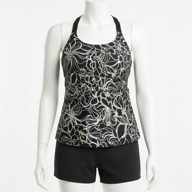 Kes-Vir Ladies Incontinence Tankini with Shorts Black Floral - Baby&More