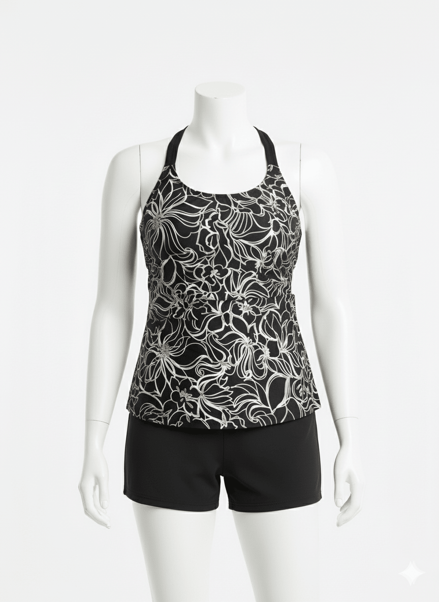 Kes-Vir Ladies Incontinence Tankini with Shorts Black Floral - Baby&More