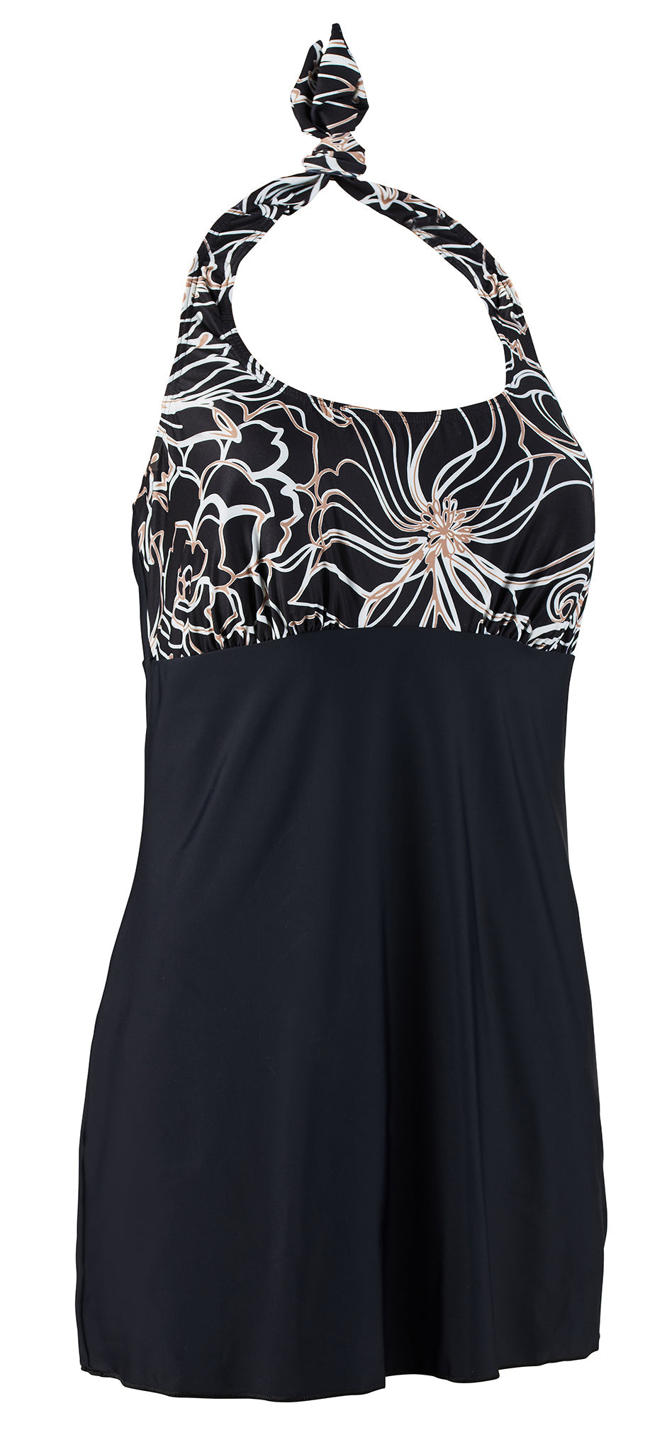 Kes-Vir Women’s Incontinence Swim Dress with Built-In Waterproof Briefs – Black Floral